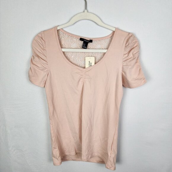 NWT Forever 21 Scrunch Sleeve Lace Back Top M - Picture 1 of 4